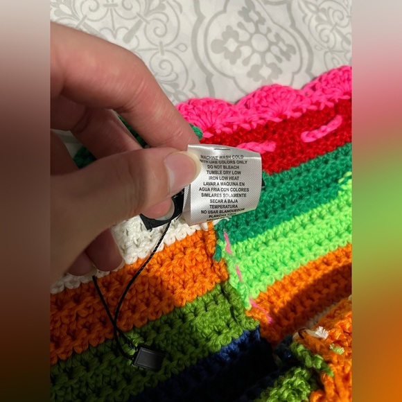 NWOT Akira Colored Heart Crochet Festival Pants Women’s Sz L Funky Baddie Beach - Picture 8 of 9